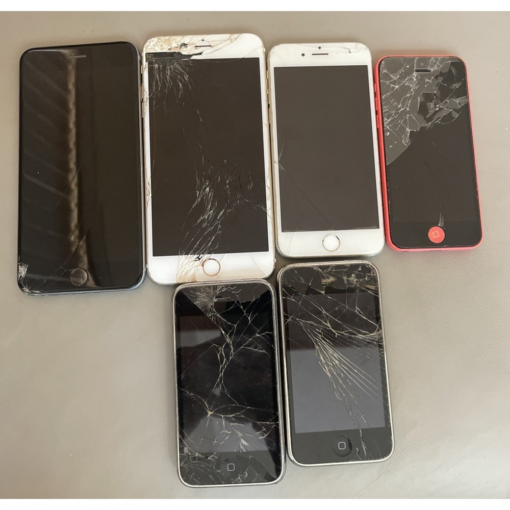 Lot of 6 Apple iPhone (1) 5C (2) 6 Plus (1) 6 (2) 3GS For Parts Only‎